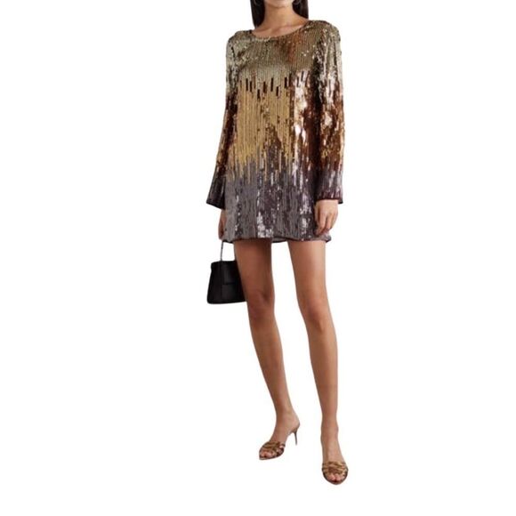RIXO London Aria Ombré Sequined Crepe Mini Dress In Gold Medium - Picture 1 of 7